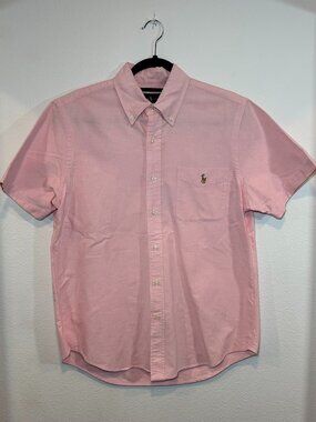 Ralph Lauren Men’s Pink Short Sleeve Button Down Front Shirt Size Medium